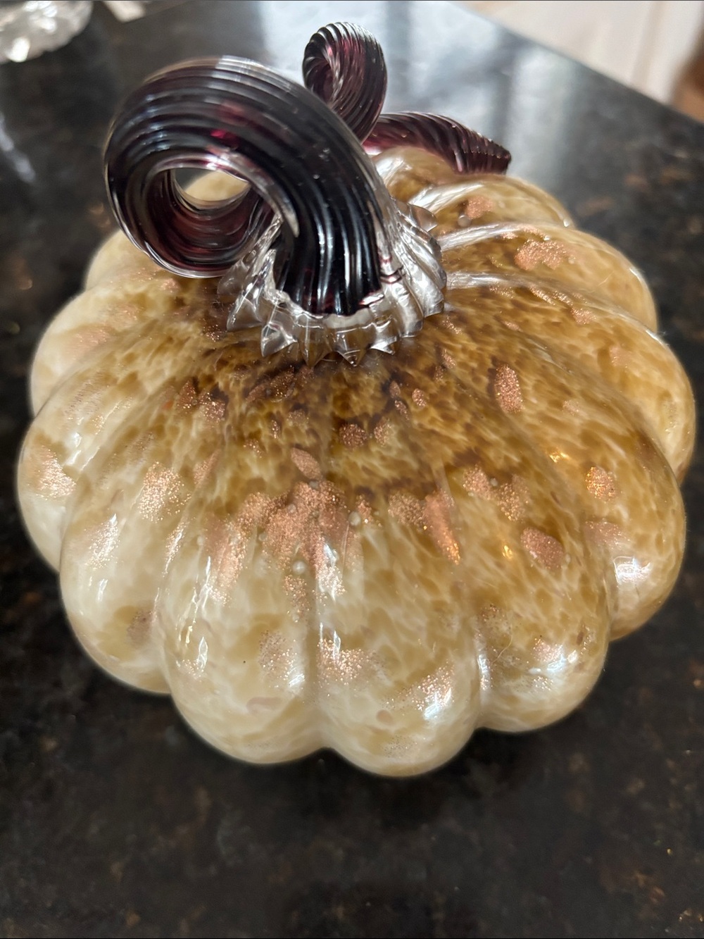 Handblown Glass Pumpkin Art - Gold and Brown Decorative Accent